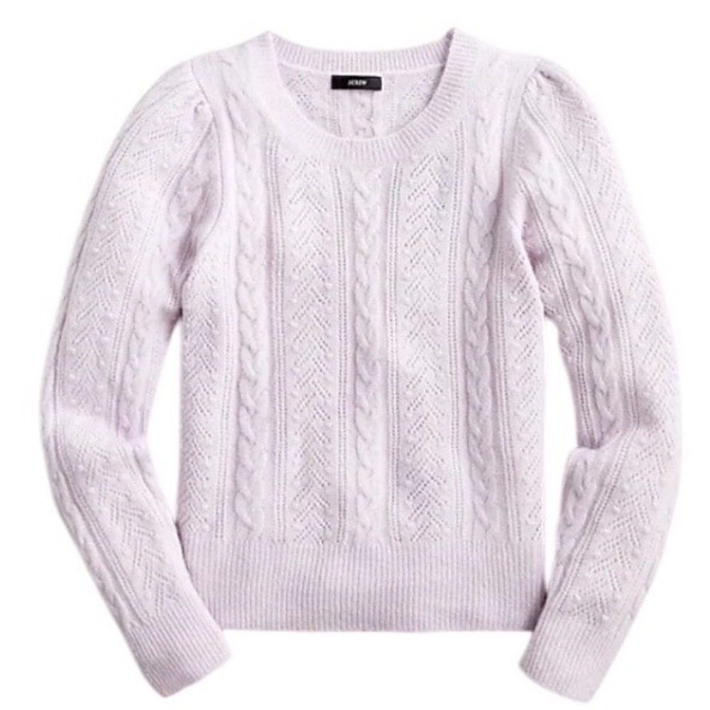 J.Crew Cable Knit Puff Sleeve Crewneck Sweater Womens M Alpaca Wool Lavender